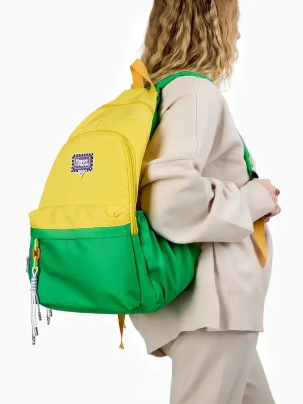 Рюкзак молодёжный на молнии, с карманами, двухцветный, 31&times;15&times;46 см, жёлтый