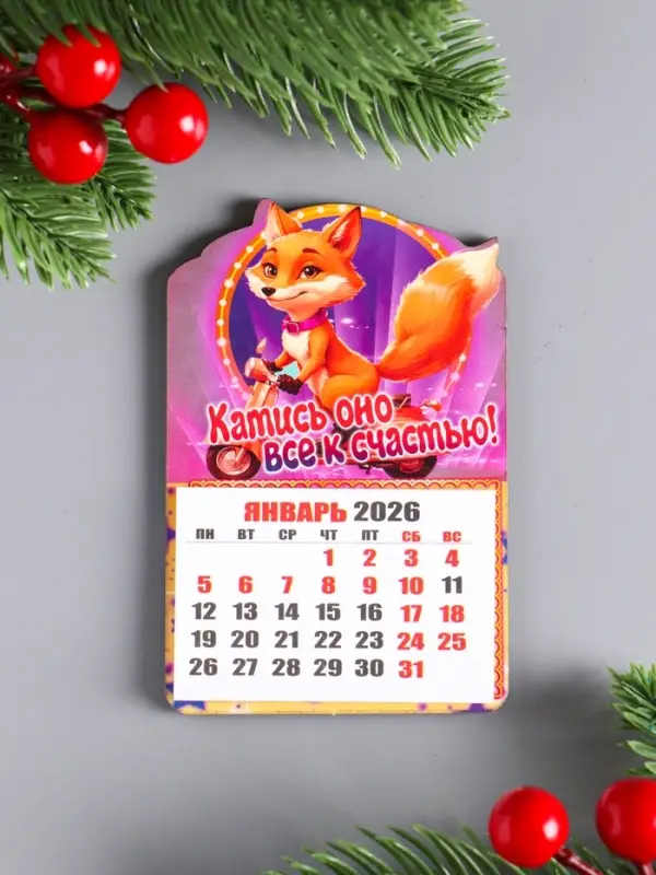 Магнит-календарь, отрывной, лиса  Магнит-календарь, отрывной, лиса "Катись оно все к счастью" 9,5х6 5 см
