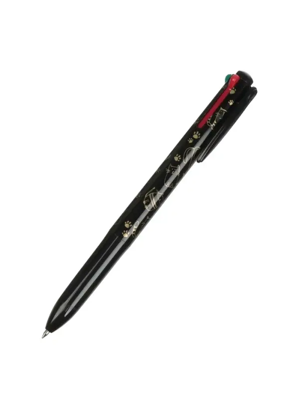 Набор шариковых ручек, 3 штуки, автоматические, 4-цветная, чёрный корпус, с рисунком