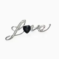 Брошь Love, чёрно-белая в серебре