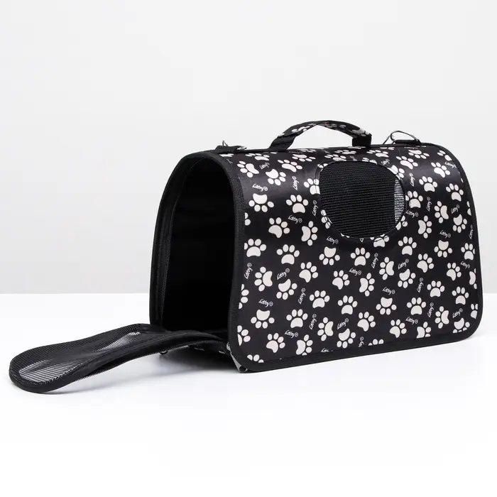 Сумка - переноска для животных &laquo;Лапки Happy&raquo;, размер S, 37.5&times;17&times;22 см, чёрная