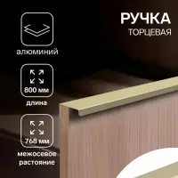 Ручка профильная мебельная торцевая CAPPIO RT001AU, L=800 мм, м/о 768 мм, сатиновое золото