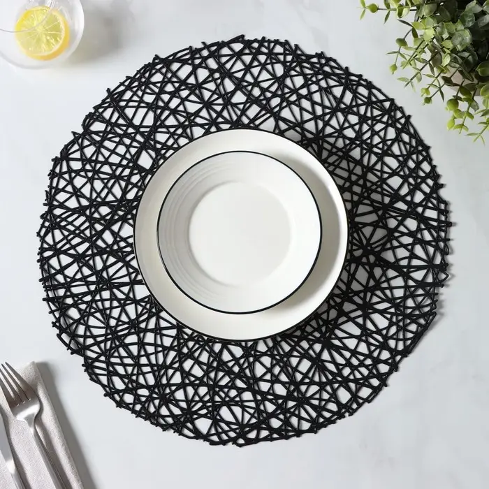 Салфетки сервировочные на стол Доляна &laquo;Паутинка&raquo;, d=38 см, 4 шт., чёрные