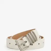 Ремень женский, 110&times;2.8 см, прямоугольная пряжка металл, серебристая, белый