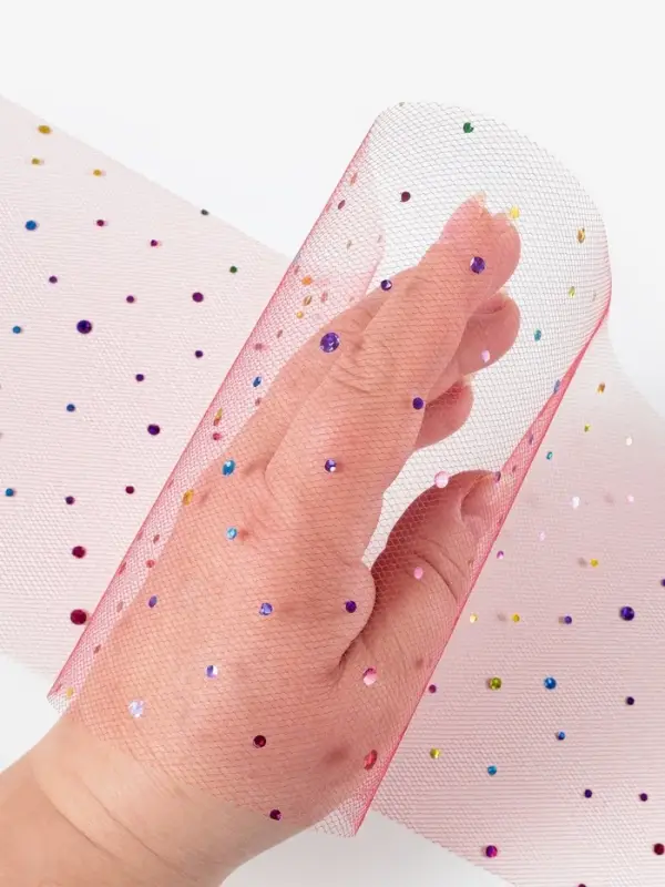 Фатин с разноцветными блёстками, 15 см, 23 &plusmn; 1 м, 11 &plusmn; 1 г/м&sup2;, цвет красный №17