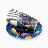 Набор бумажной посуды 12 персон "С Новым годом" праздничный венок , Набор бумажной посуды 12 персон "С Новым годом" праздничный венок ,