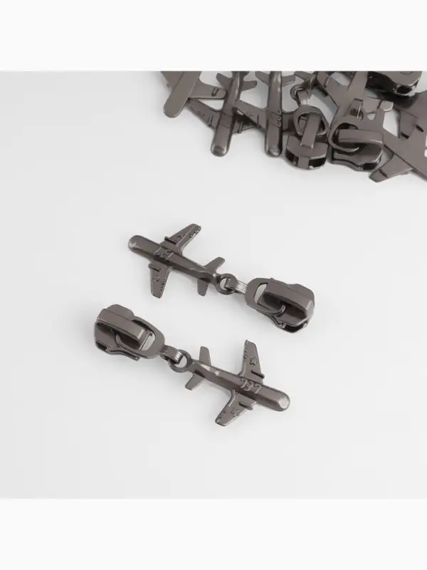 Бегунок для металлической молнии, №5, &laquo;Самолёт&raquo;, 10 шт., цвет чёрный никель