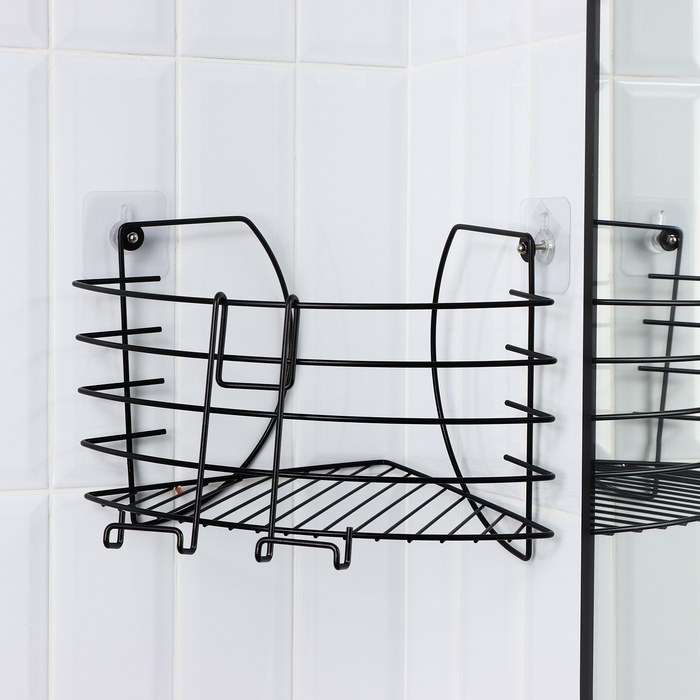 Полка угловая с держателем для телефона, 22,5×22,5×20,5 см, цвет черный Полка угловая с держателем для телефона, 22,5×22,5×20,5 см, цвет черный