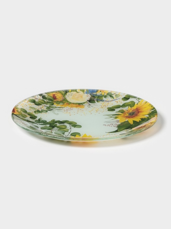 Тарелка пирожковая Доляна «Подсолнухи», d=18 см, стекло, рисунок