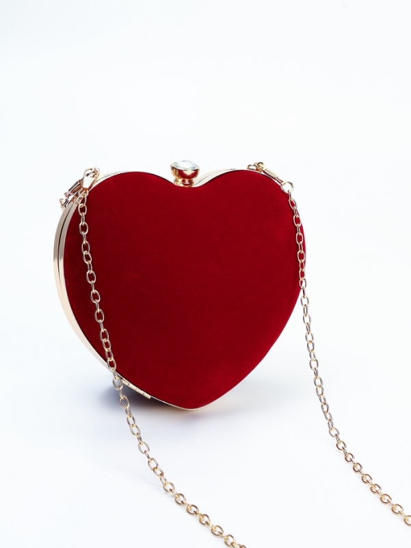 Сумка жен, 15,5*8*17 см, отд на фермуаре, цепь, текстиль, сердце, красный