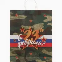 Пакет подарочный крафт &laquo;С 23 Февраля!&raquo; 42&times;33&times;10 см