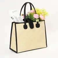 Сумка плетёная на застёжке из пандана, 41&times;16&times;50 см, бежево-чёрная