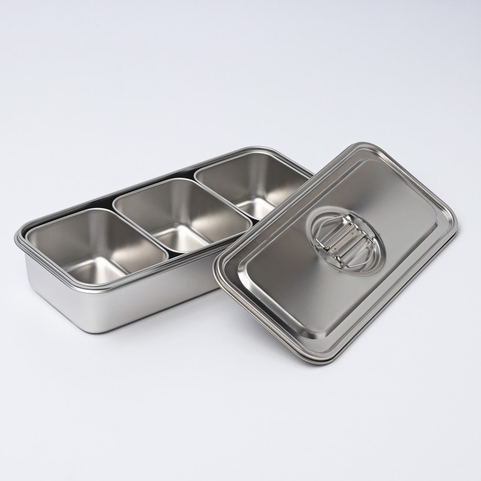 Контейнер для еды из нержавеющей стали 3 секции, 34&times;15,5&times;7 с крышкой