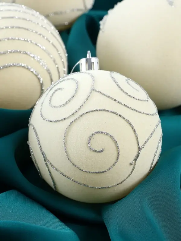 Набор шаров пластик d-8 см, 6 шт Набор шаров пластик d-8 см, 6 шт "Бархат. Фестиваль" завитки, белый