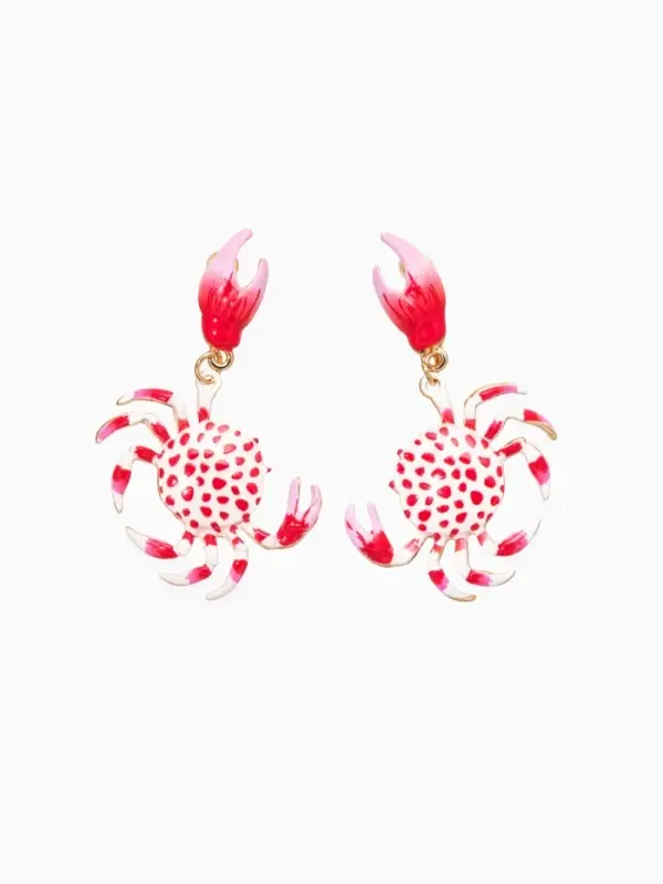 Серьги "Краб", цвет красно-белый в золоте