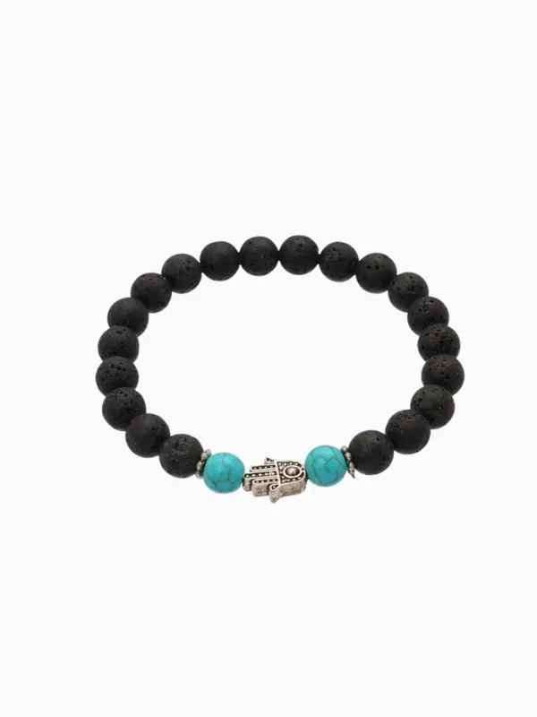 Браслет Браслет "Хамса" камень пирит, лава, длина 18 см, цв. чёрный, бирюзовый