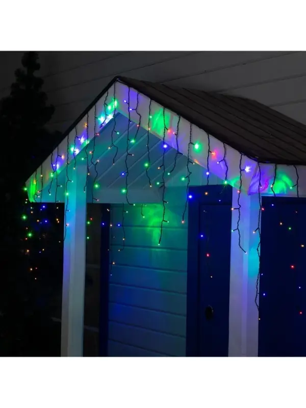 Гирлянда &laquo;Бахрома&raquo; 3&times;0.6 м, IP44, УМС, тёмная нить, 160 LED, свечение мульти, 220 В