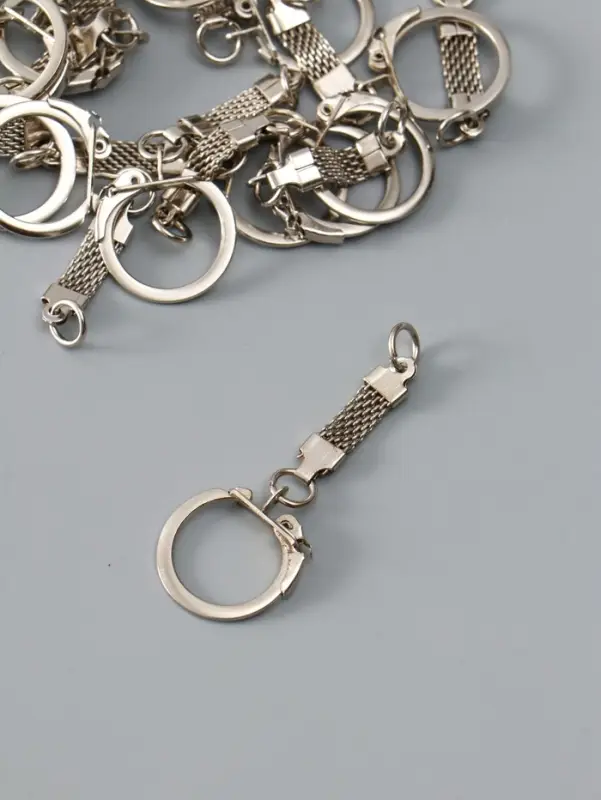 Основа для брелока, карабин металл с плоской цепочкой, серебро, набор 15 шт., 5.8&times;2.2 см