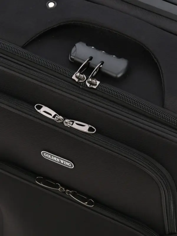 Чемодан 24 Чемодан 24", Текст, 42*26*66, отд на молнии, 2 нар/карм, увелич, код замок, 4 колеса, черный 10875