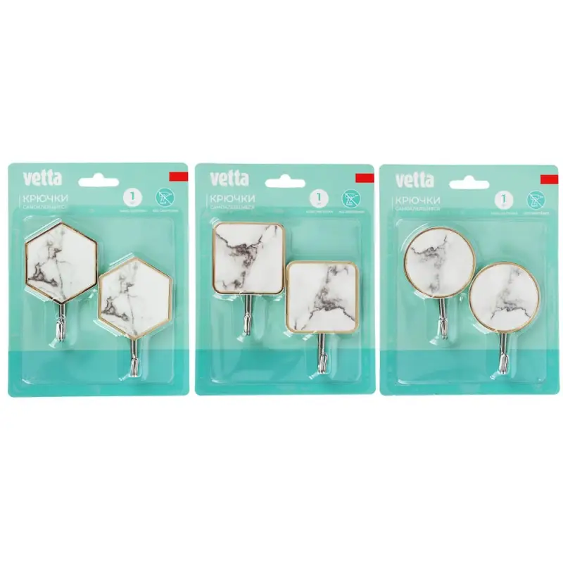 Крючки самоклеящиеся тм VETTA Белый мрамор, пластик, металл, 2 шт