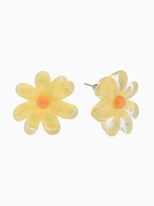 Серьги пластик "Цветочек летний" с блёсткой, цвет жёлтый