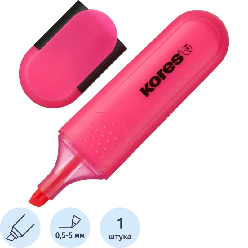 Маркер текстовыделитель Kores BRIGHT LINER PLUS, скош након, 0,5-5мм, розов