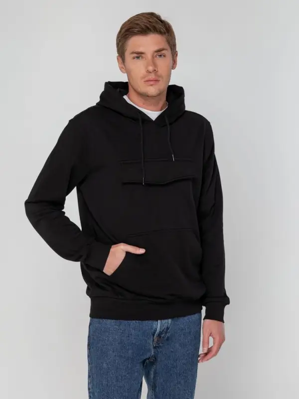 Худи унисекс с карманом на груди Chest Pocket, черное, размер XS/S Худи унисекс с карманом на груди Chest Pocket, черное, размер XS/S
