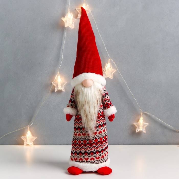 Кукла интерьерная Кукла интерьерная "Дедушка Мороз в кафтане со скандинавскими узорами" 55х12х11 см