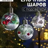 Набор ёлочных шаров &laquo;Зимний лес&raquo;, 3 шт., d=8 см, 1 LED, от батареек, свечение белое