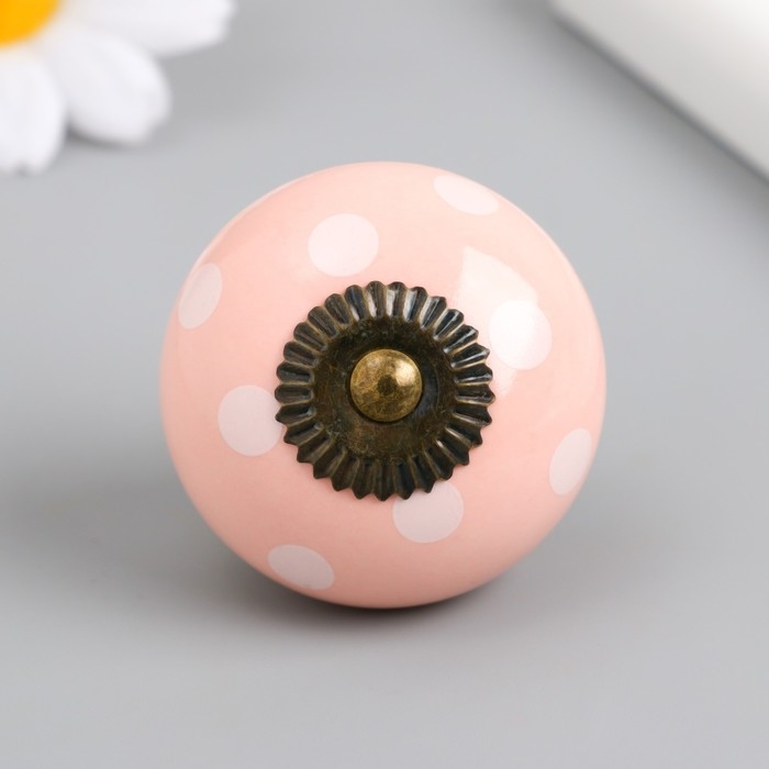 Ручка для шкатулки керамика, металл Ручка для шкатулки керамика, металл "Горошек на розовом" 4,1х4,1х6 см