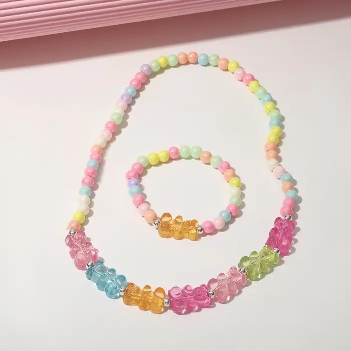 Набор детский &laquo;Выбражулька&raquo; 2 предмета: бусы, браслет, мармеладные мишки, d=5 см цветной