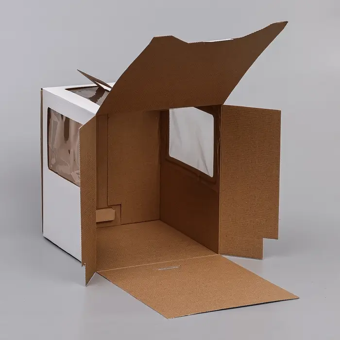 Коробка под торт 2 окна, с ручками, белая, 26&times;26&times;30 см