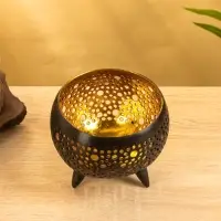 Подсвечник из кокоса, 15×15×13 см, чёрный