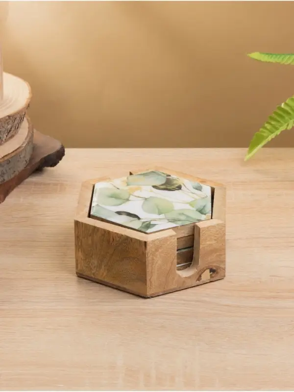 Подставка под горячее &laquo;Листья&raquo;, набор 4 шт., 15&times;13&times;5 см, дерево манго