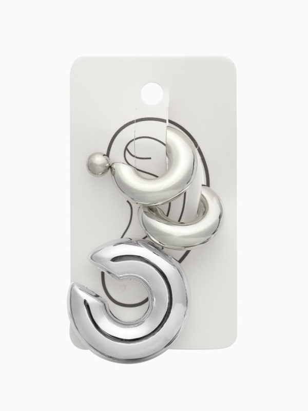 Серьги и каффы «Бублик», набор 4 шт. три дуги, цвет серебро