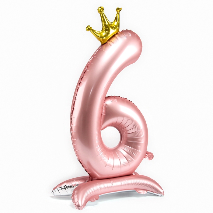 Шар фольгированный 42" &laquo;Цифра 6 с короной&raquo; на подставке, цвет розовый
