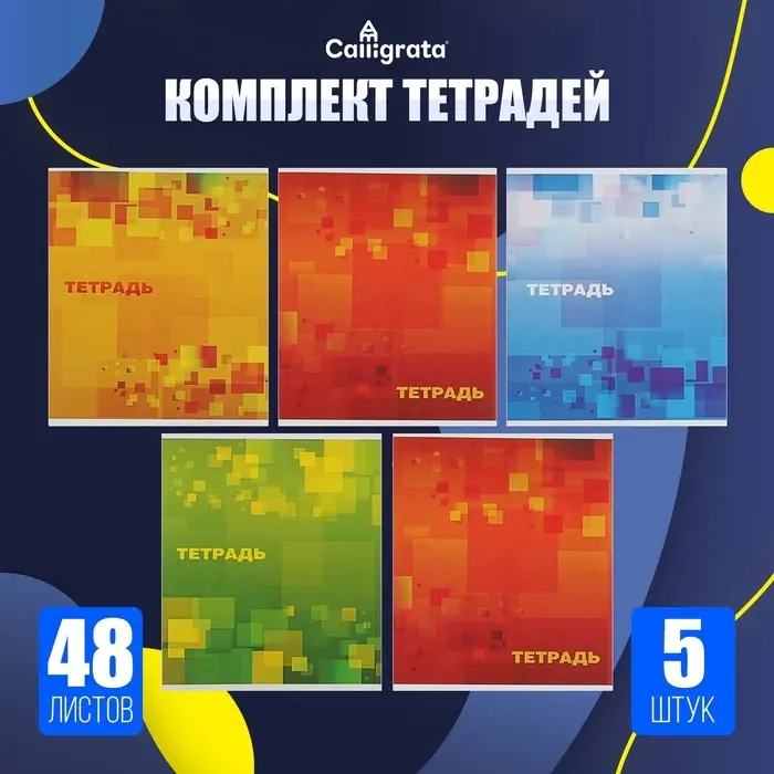 Тетради 5 штук, 48 листов в клетку Calligrata &laquo;Графика&raquo;, серые листы