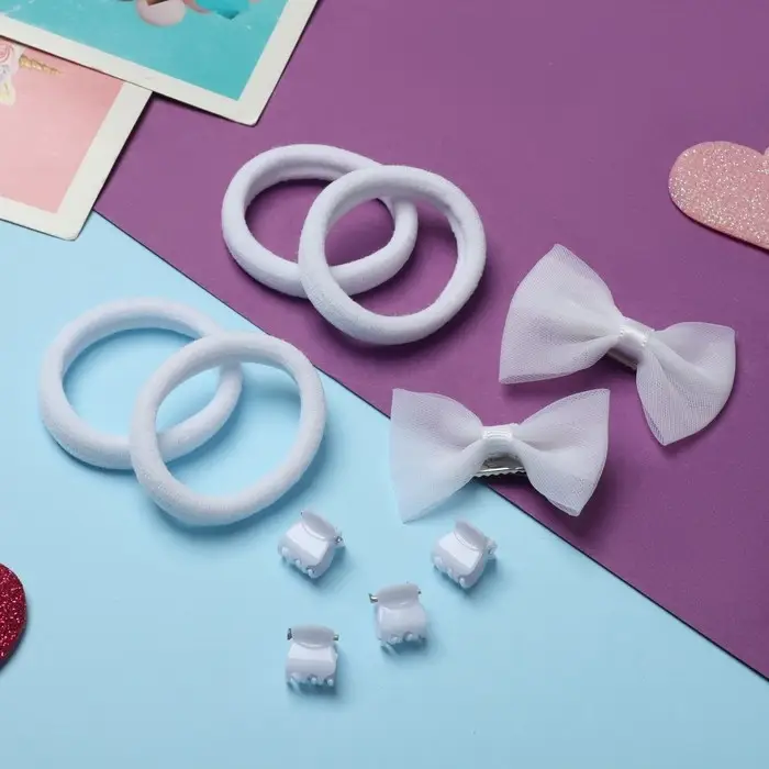 Набор для волос Набор для волос "Катерина" (2 зажима, 4 краба, 4 резинки) бантики, белый