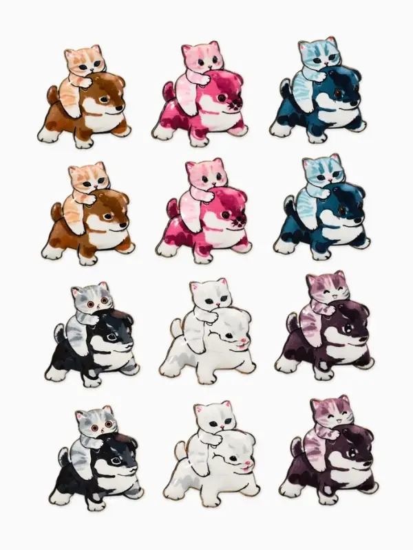 Брошь &laquo;Котёнок с щеночком&raquo; озорные, МИКС в золоте (неделимая фасовка 12 шт. цена за шт.)