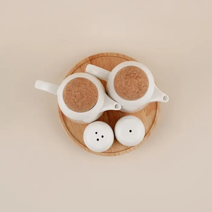 Набор для специй и соусов SL Home &laquo;Тренто&raquo;, 5 предметов, соусник 300 мл, солонка/перечница 60 мл, на деревянной подставке, фарфор, белый