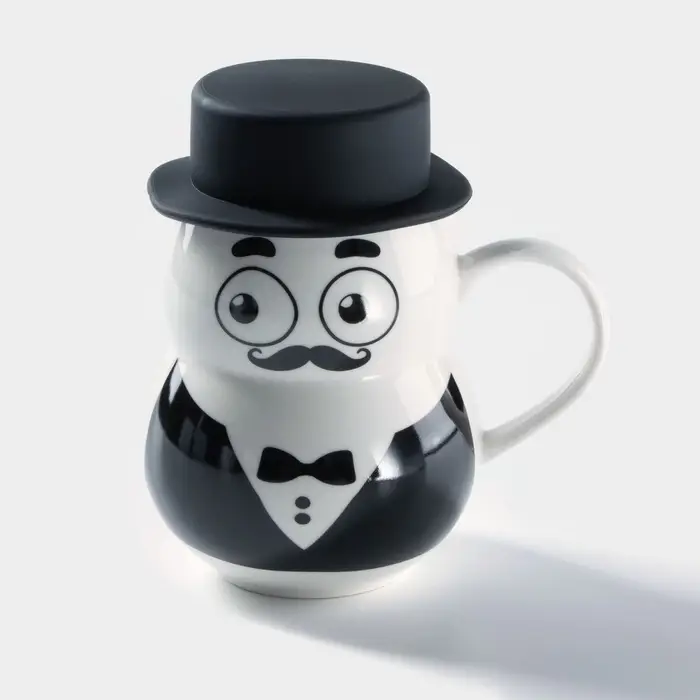 Кружка с силиконовой крышкой &laquo;Джентльмен&raquo;, 380 мл, керамика, рисунок МИКС