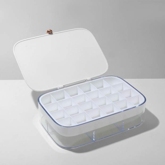 Подставка для украшений «Шкатулка» 2 яруса, 30 ячеек, 18×14×5 см, пластик, цвет белый Подставка для украшений «Шкатулка» 2 яруса, 30 ячеек, 18×14×5 см, пластик, цвет белый