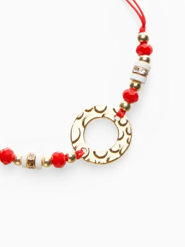 Браслет-оберег &laquo;Красная нить&raquo;, женский, защита, кольцо, бело-красный в золоте, d=6