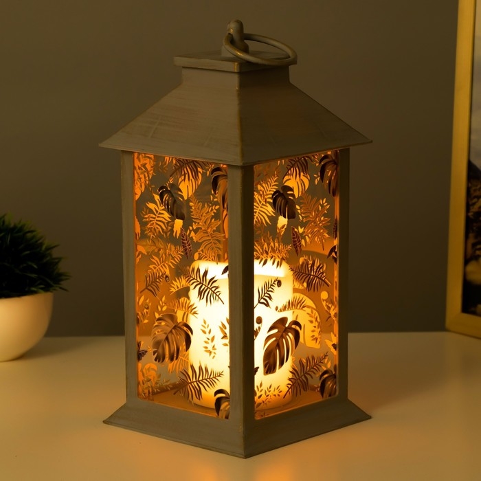 Ночник "Листва" LED от батареек 3хААА серый с золотой патиной 14х14х29,5 см RISALUX