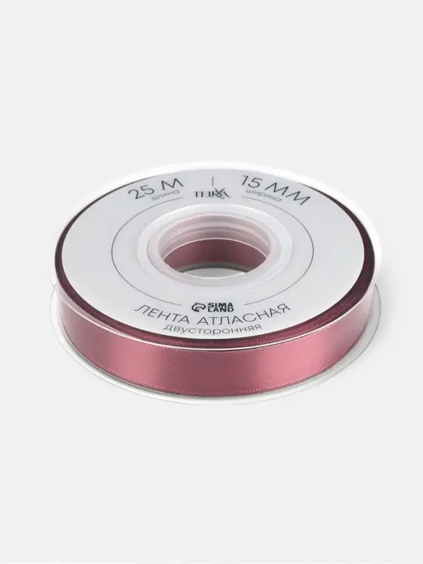 Лента атласная TEIRA, двухсторонняя, 15 мм, 25&plusmn;1 м, бордовая №0789