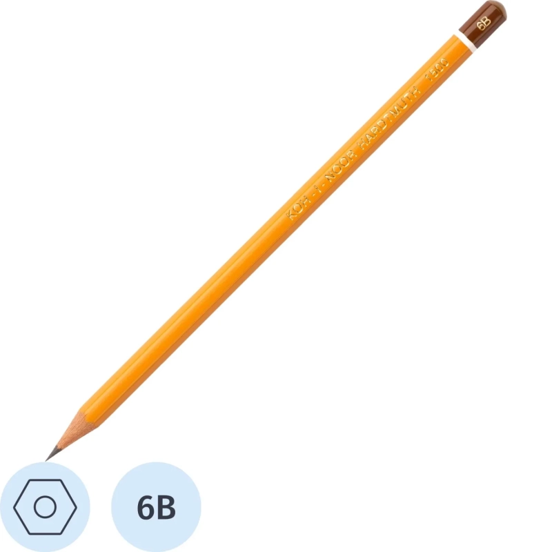 Карандаш чернографитный KOH-I-NOOR 1500/6B, б/ласт,  150006B01170RU