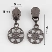 Бегунок для молнии &laquo;Спираль&raquo;, №5, &laquo;Снежинка&raquo;, 10 шт., цвет чёрный никель