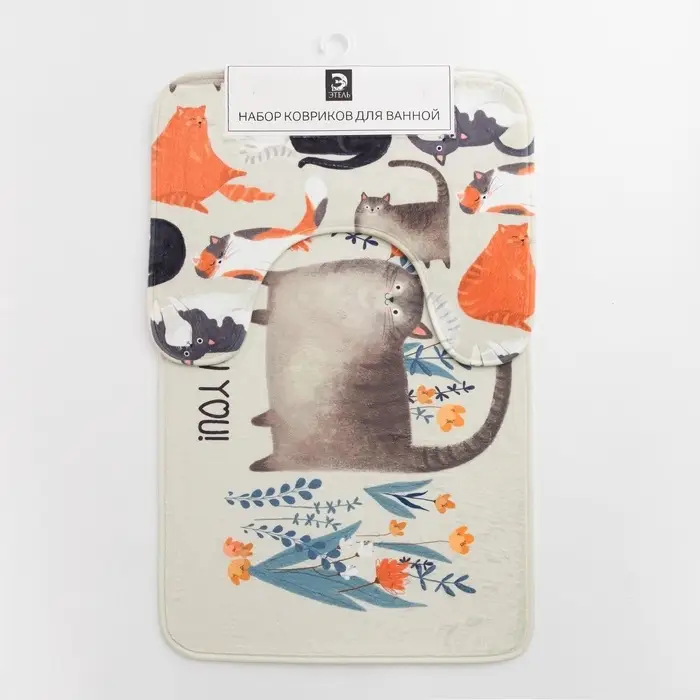 Набор ковриков для ванной Этель &laquo;Котики&raquo;, 2 шт., 80&times;50 см, 50&times;40 см, велюр