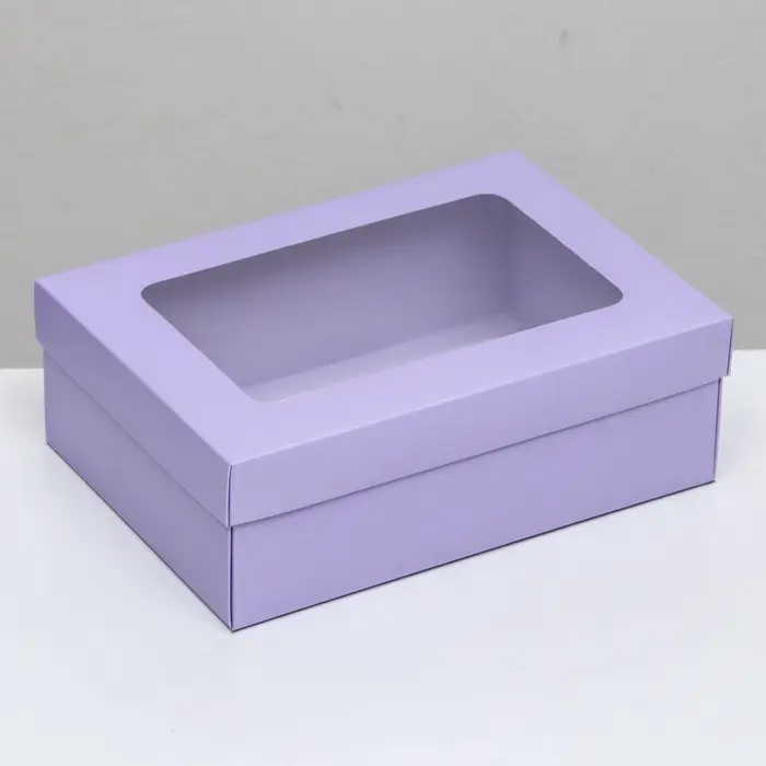 Коробка подарочная складная, упаковка, крышка-дно, с окном, сиреневая, 24&times;17&times;8 см