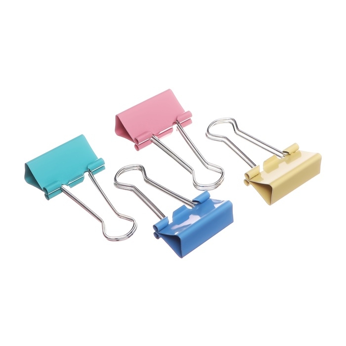 Набор зажимов для бумаг, 32 мм, цветные, 24 штуки, 4 цвета, МИКС Набор зажимов для бумаг, 32 мм, цветные, 24 штуки, 4 цвета, МИКС